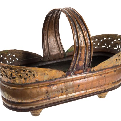 Jardiniere. Kupfer, Messing. Mit Bügelhenkel.