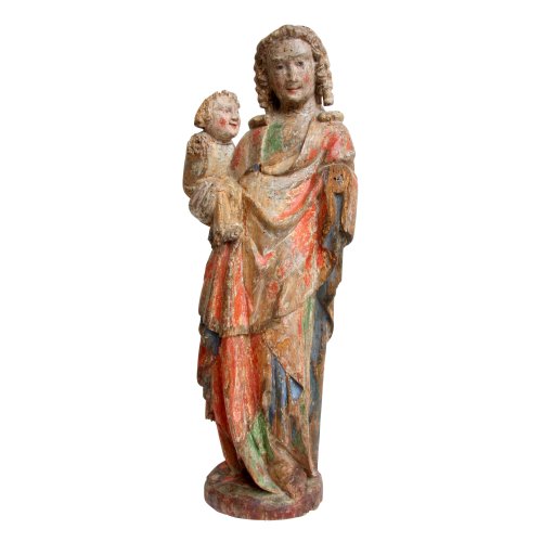 Muttergottes mit Kind. Südwestdeutschland, 14. Jh. Lindenholz. H. 68 cm.