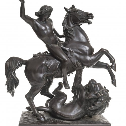 Frankreich, 19. Jh. Galvano. Kampf mit dem Löwen. H. 44 cm. Unsign.