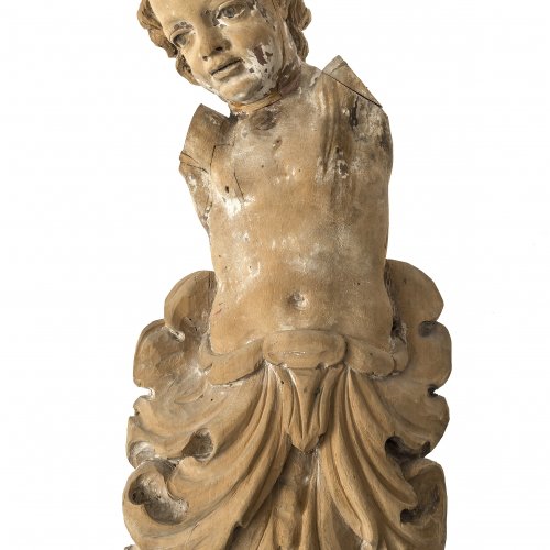 Engelsbüste. Süddeutsch, 18./19. Jh. Holz. Arme fehlen. H. 60 cm.