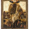 Ikone. Russland, 18./19. Jh. Engel mit Haupt des Johannes mit vier begleitenden Vitaszenen. Tempera/Holz. Besch. 31,5 x 25,5 cm.