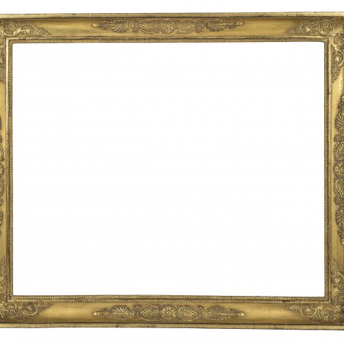 Rahmen. Frankreich, um 1820, klassizistisch. Hohlkehlprofil, Ecken und Mitte ornamental verziert. Vergoldung später. 60,5 x 74 cm.