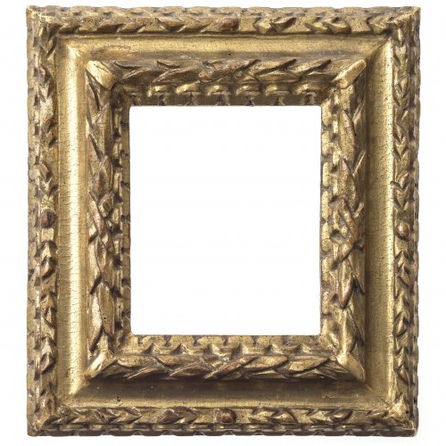Rahmen. Italien, 17. Jh. Papelholz, geschnitzt, außen originale Vergoldung. Best., wurmstichig. 10,5 x 12,5 cm.