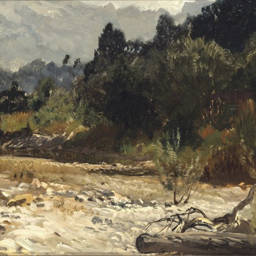 Wenglein, Josef. Sommertag im Isartal. Öl/Holz. 27,5 x 42,5 cm. Monogr.