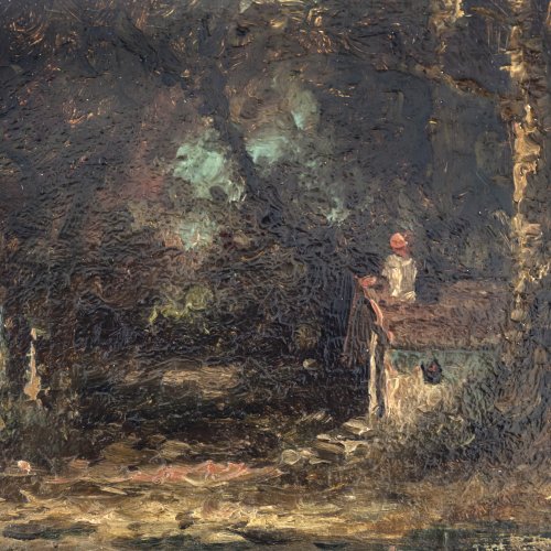 Deutsch, 19. Jh. Kleine Kapelle bei Pähl. Öl/Holz. 10 x 14 cm. Unsign.
