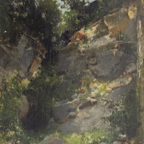Seitz, Otto. Gebirgslandschaft. Öl/Karton. 11 x 9 cm. Sign.