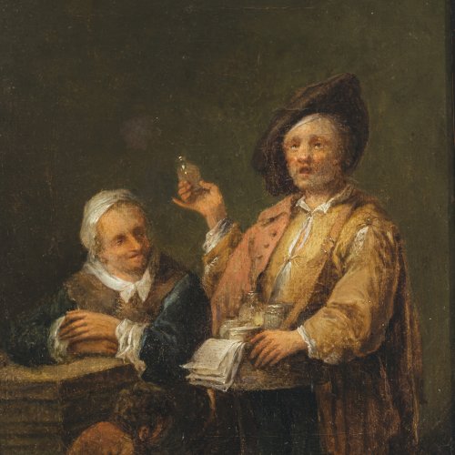 Monogrammist T.P. Niederlande, 17. Jh. Beim Quacksalber. Öl/Lw. 26 x 21,5 cm. Alterungsspuren, rest., doubl.