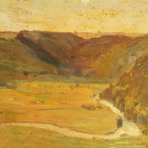 Hoffmann, Eugen. Deutsch, 20. Jh. Heißer Sommertag. Öl/Karton. 35 x 44 cm. Sign.