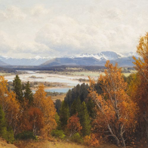 Schoyerer, Josef. Blick ins Isartal. Öl/Lw. 46 x 67 cm. Sign., dat. 1903.