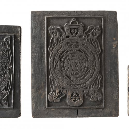 Drei Stoffdruckmodel. Tibet, 19./20. Jh. L. 11 - 22,5 cm.