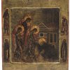 Ikone. Russland, 19. Jh. Szene mit einem Bettler. Tempera/Holz. 32 x 27 cm. Besch., berieben.