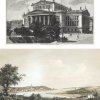 Stich bzw. Lithographie. Ansicht vom Schauspielhaus in Berlin bzw. Stadtansicht von Kiel. 14,5 x 22,5 cm bzw. 9,5 x 28,5 cm.