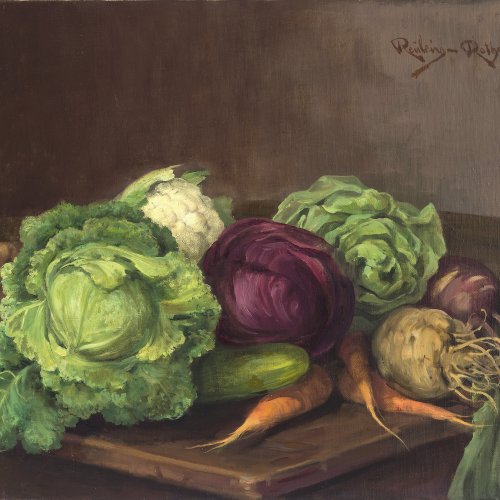 Deutsch, 19. Jh. Gemüsestilleben. Öl/Lw. 53 x 67 cm. Doubl., rest. unles. sign.