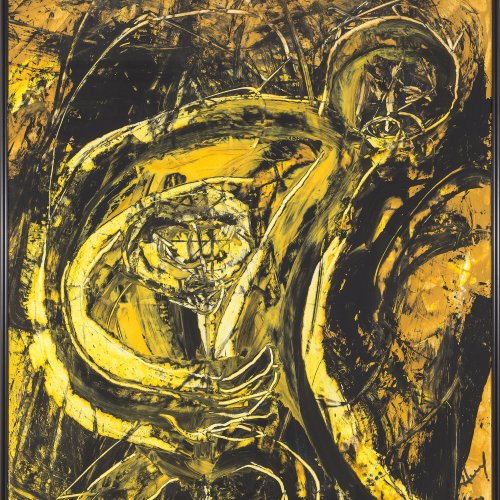 Deutsch, 20. Jh. Abstrakte Komposition. Mischtechnik/Karton. 74,5 x 60 cm. Unles. sign., dat. 8/59.