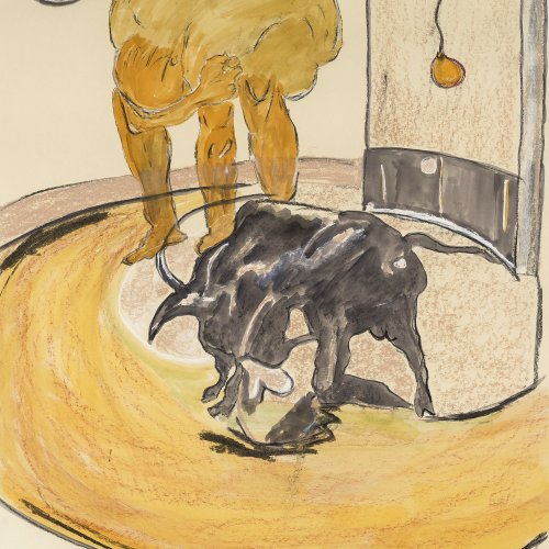 Hofer, Deutsch, 20. Jh. Studie zu Stierkampf. Mischtechnik/Papier. 70 x 70 cm. Sign., dat. 06.