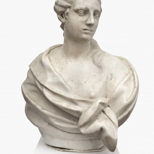 Oberitalien, 2. Hälfte 18. Jh. Büste einer höfischen jungen Frau. Marmor. H. 67 cm. Unsign.