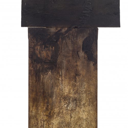 Deutsch, 20. Jh. Kreuz. Holz/Papiercollage.  Rücks. unles. sign.