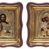 Zwei Kastenikonen. Christus Pantokrator und Muttergotttes. Metalloklad. Je ca. 31 x 26,5 cm.