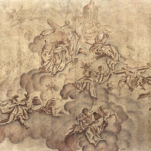 Süddeutsch. Entwurf für ein Deckenfresko. Tusche/Sepia. 34 x 45 cm.