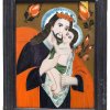 Hinterglasbild. Buchers, 19. Jh. Hl. Josef mit dem Jesuskind. Tempera/Glas. 48 x 37,5 cm.