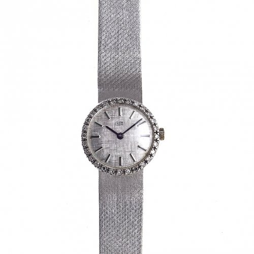 Damenarmbanduhr. 18 K WG. Cito. Diamantbesatz.