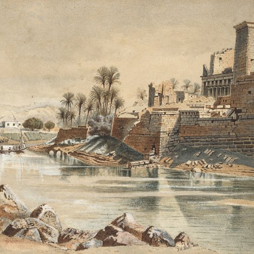 Koch, J.A., Deutsch, 19. Jh. Am Nillauf. Aquarell. 25,5 x 37 cm. Sign., dat. 1824.