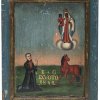 Votivtafel. Gnadenbild von Altötting. Votant und Pferd. Dat. 1842.  24,5 x 19,5 cm.