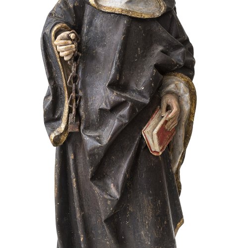Hl. Leonhard. Bayern, um 1490. Holz,mit originaler Fassung. Rest., erg. H. 90 cm.