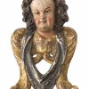 Geflügelter Engelskopf. Holz, Farbfassung. Barockstil. H. 37 cm.