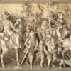 Elfenbeinrelief. Deutsch, Historismus, 19. Jh. Darstellung aus dem Dreißigjährigen Krieg, bez. 1626. 5,5 x 9,8 cm.
