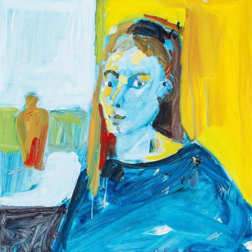 Alder, Bernd. Blaues Mädchen. Öl/Hartfaser. 50 x 50 cm. Sign., dat. 1995.