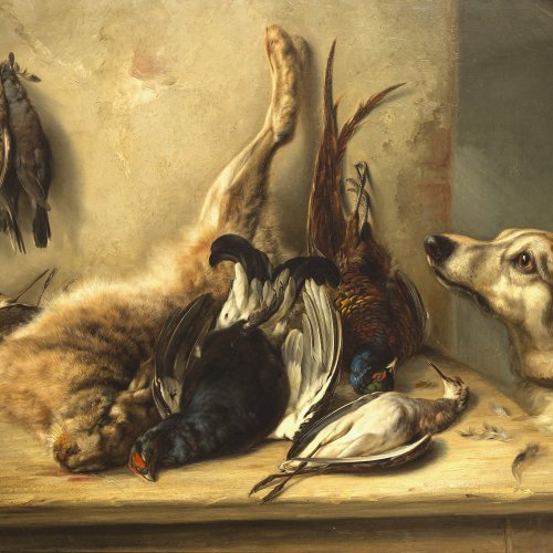 Adam, Benno. Jagdstillleben. 80,5 x 115,5 cm. Doubl., rest. Sign.