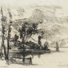 Kutus, Marc, C., Gebirgssee. Kohlezeichnung. 30 x 35 cm. Sign.