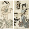 Zwei Farbholzschnitte. Geishas. Je ca. 35,5 x 26 cm. Min. fleckig, gebräunt.