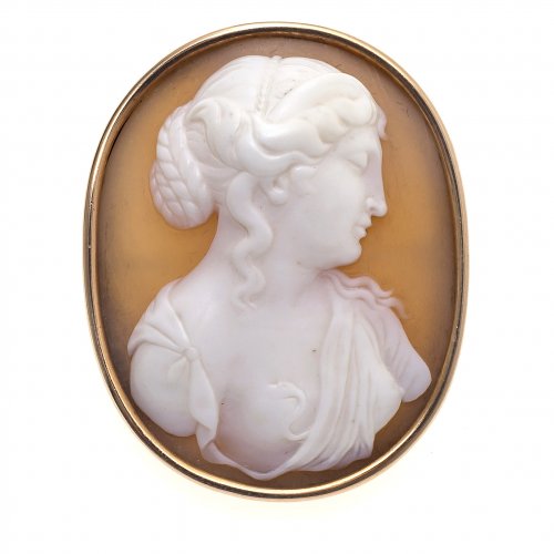 Kameenbrosche. Frauenporträg, Goldfassung.