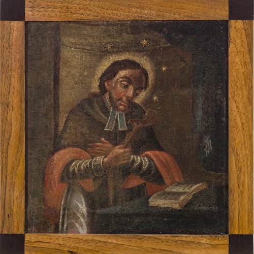Süddeutsch, 18./19. Jh. Hl. Nepomuk. ÖL/Lw. 28,5 x 27 cm. Rest. Unsign.