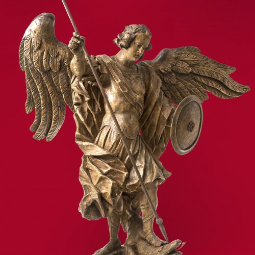 Hl. Michael. Würzburg, 18. Jh. Holz. H. 80 cm. Erg.