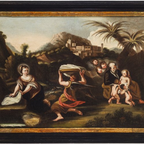 Italien, Bologna, 1. Hälfte 17. Jh. Kreis des Giovanni Andrea Donducci, gen. Mastelletta (1575-1655). Maria als Wäscherin. Öl/Lw. 69 x 65,5 cm. Rest. Unsign.