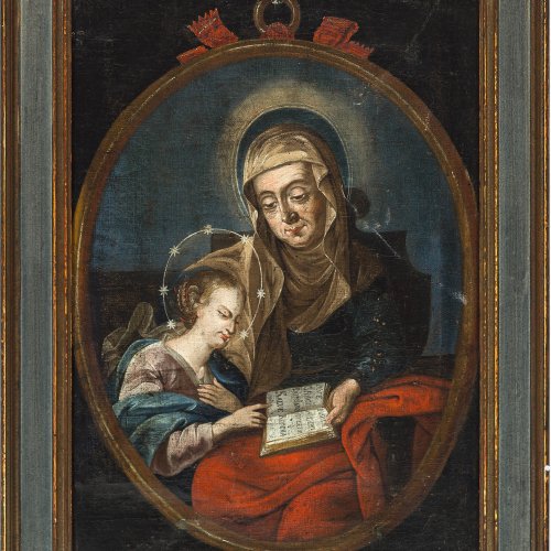 Süddeutsch, 18. Jh. Anna lehrt Maria das Lesen. Öl/Lw. 42 x 31 cm. Besch., rest.