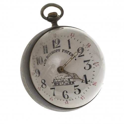 Kugeluhr. Roskopf Patent. Metall, konkaves Glas.