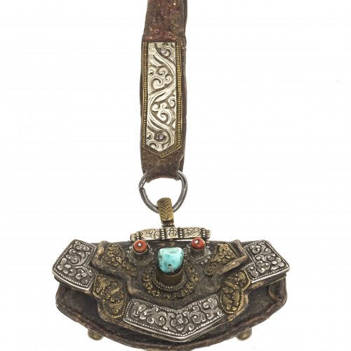 Geldbörse. Tibet, Leder, Silberbeschläge.
