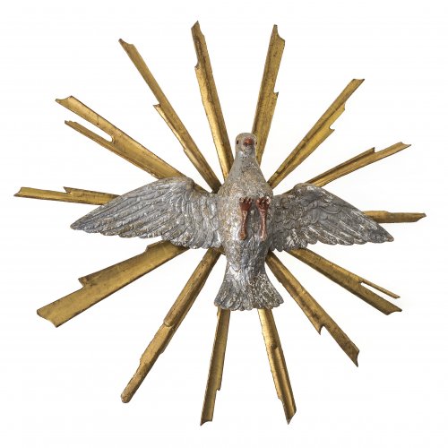 Heiliggeisttaube. Bayern, 19. Jh. Holz, übergangene Farbfassung. ø 65 cm. Best.