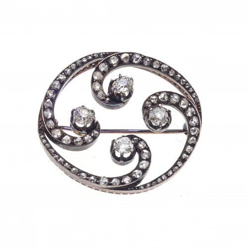 Brosche mit Diamantbesatz, RG.