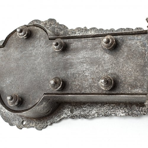Türschloss. Schmiedeeisen, Vollabdeckung, L. 32 cm.