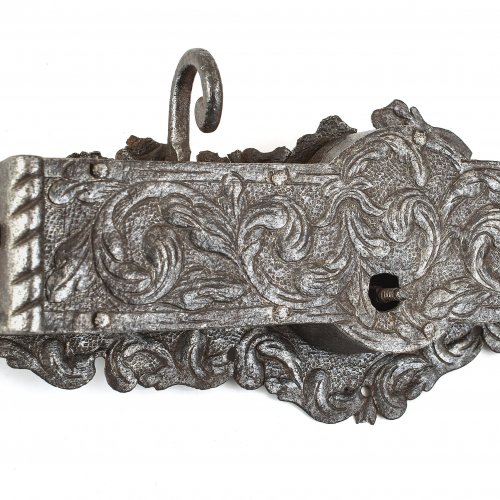 Türschloss. Schmiedeeisen, L. 33 cm.