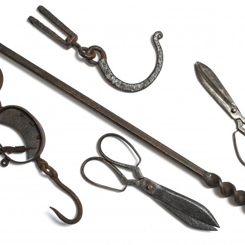 Handwerksgerät, 5-teilig. Schmiedeeisen, L. 20-61 cm.