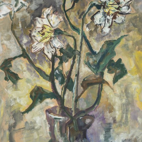 Deutsch, 20. Jh. Blumen in einer Vase. Öl/Karton. 70 x 50 cm. Unles. sign.