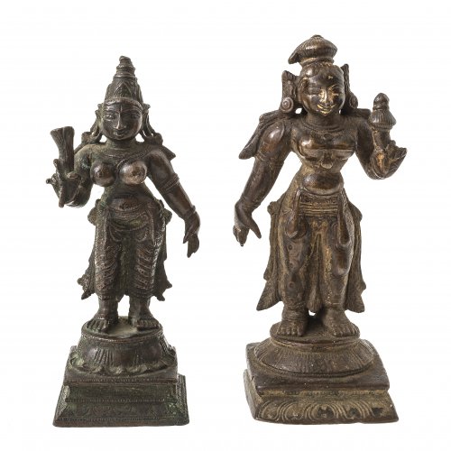 Zwei Figuren. Indien. Bronze. H. 9-10 cm.