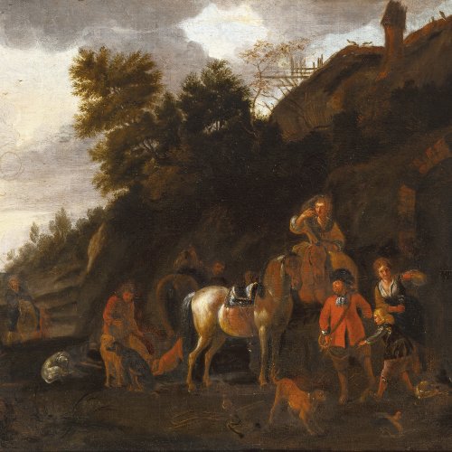 Wouwerman, Philips, zugeschrieben, Jagdgesellschaft, Öl/Lw. 47 x 64,5 cm