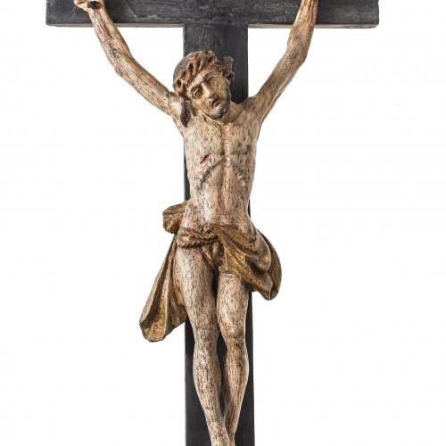 Corpus Christi. Süddeutsch, 18./19. Jh. Dreinageltypus. Holz, Reste von Fassung. H. 54,5 cm.
